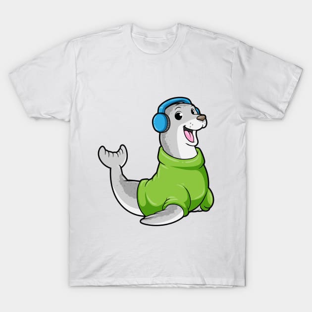 Seal with Sweater and Headphone T-Shirt by Markus Schnabel